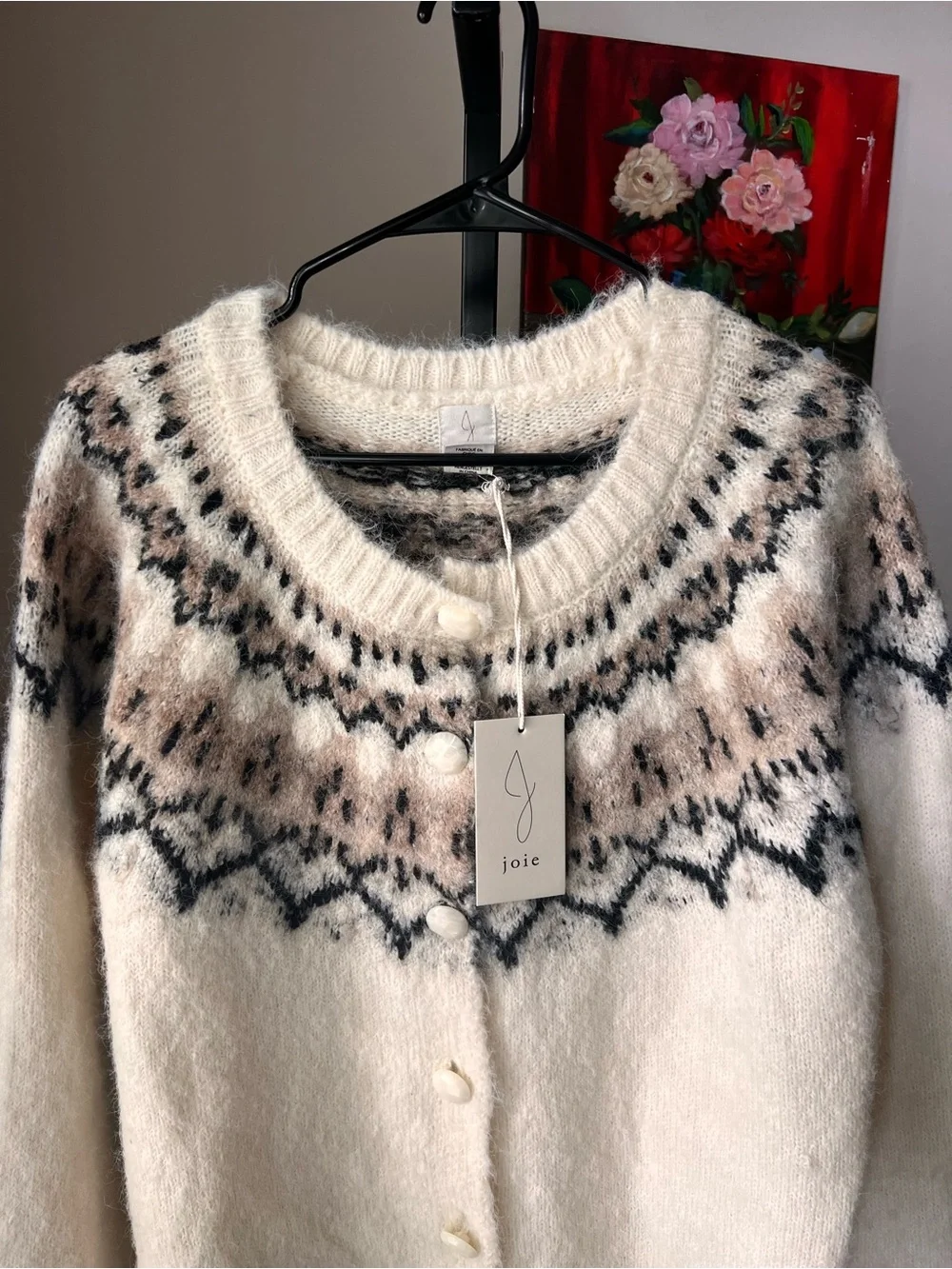 Joie Cream Fair Isle Button-Front Cardigan - Picture 2 of 8